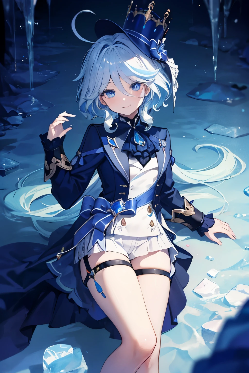 Furina、girl、Small breasts、girl、Small breasts、Lolita、Bright smile、Looks about 、Petan Musume、short、目のhighlight、Sexy thighs、Combat Uniform、Use ice magic、A world with lots of ice、Your eyes are so beautiful、highlight