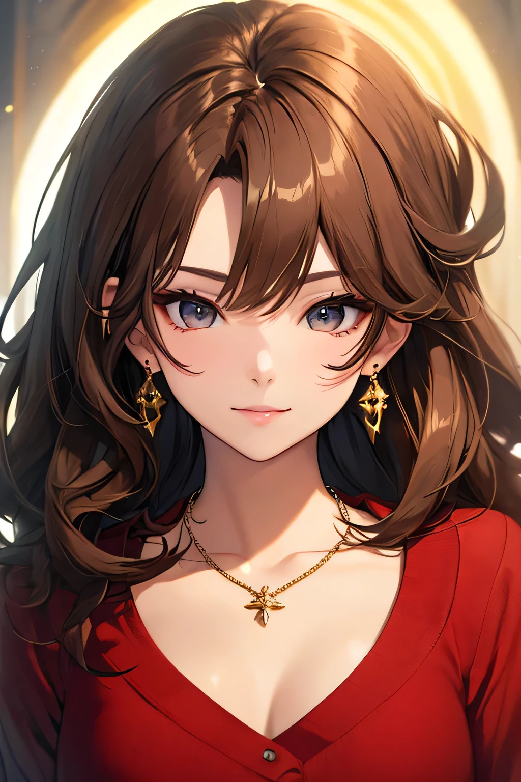 ((highest quality)), ((masterpiece)), (detailed), Perfect Face、8K、whole body、Brown Hair、Smooth Hair、Earrings、necklace、front、