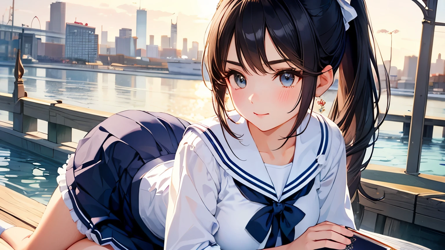 highest quality、High resolution、Detailed Background、(Beautiful face in every detail:1.4)、Anatomically correct、(Detailed facial expressions)、(Fine grain:1.2)、Teenage Beauty、(Highly detailed face:1.4)、(Huge breasts:1.2)、Light-colored hair、Bobcut、ponytail、Braided long hair、well-groomed eyebrows、Perfect body line、Big smile、(Retro cityscape and girls:1.5)、Clean atmosphere、Picturesque landscapes,Female,whole body,I have a book,
The sailor suit design、Classic navy blue with white accents.、Wear a sailor collar or a blouse with frills、Pleated and flared skirts are recommended.、Matching frills with accessories will create a unified look..、Pastel colored sailor blouse and skirt、Pink or Blue、ラベンダーなどの優しい色合いがcute、
Pair it with white items for a clean look.、cute,Reading a book,Attractive legs