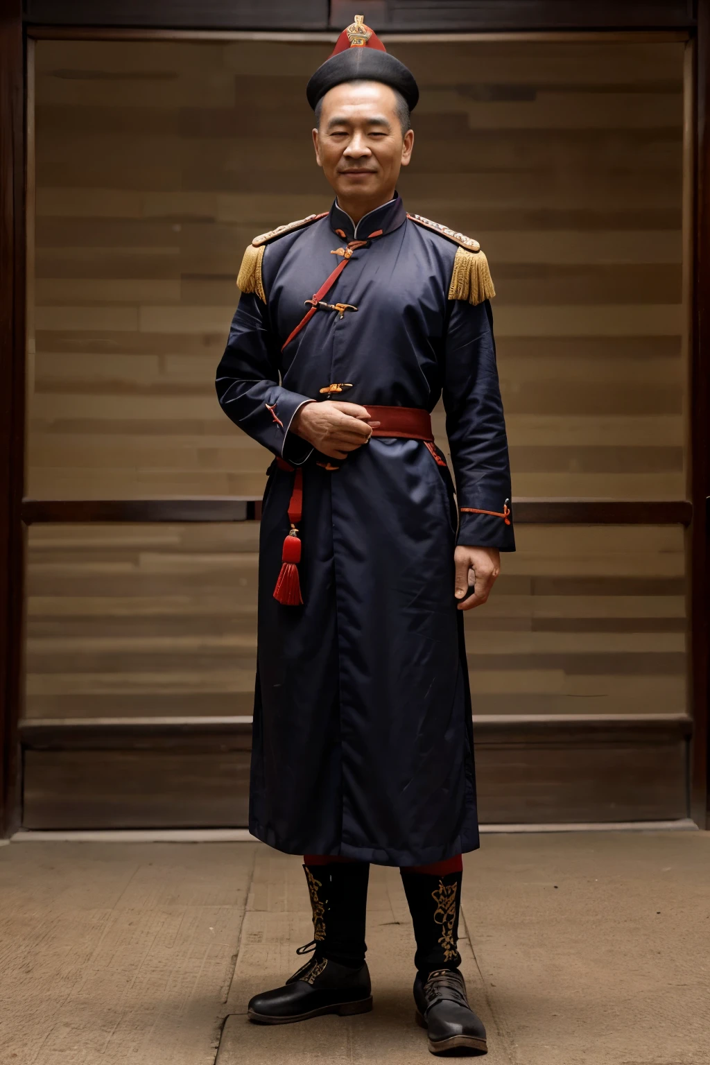 FULL BODY Super realistic image of old Chinese Ming dynasty soldier dressed in old uniform with facial expressions like smiling, shaking head in disguise, surprised, angry - Something similar to If possible, monk.  I'm very curious about the results
 I'd appreciate any answers to that thread.  Thank You
