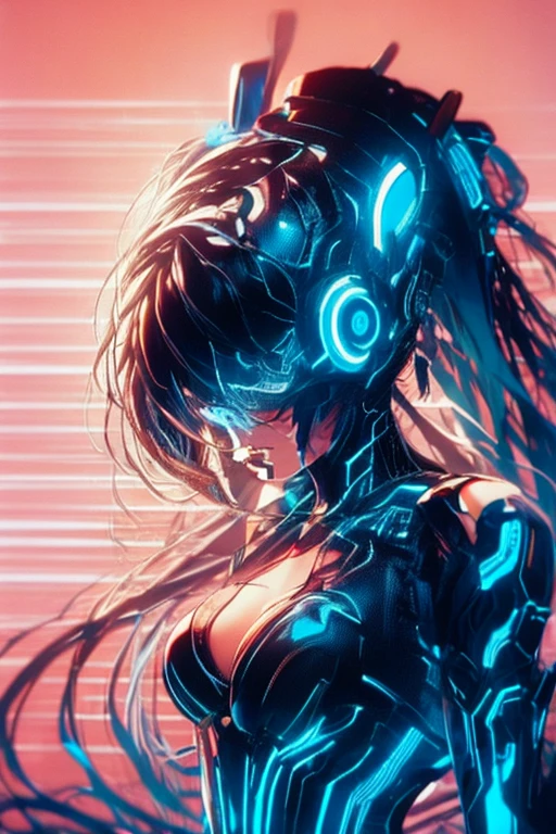 Miku-Hatsune, dancing, Silhouette only, outlined neon light