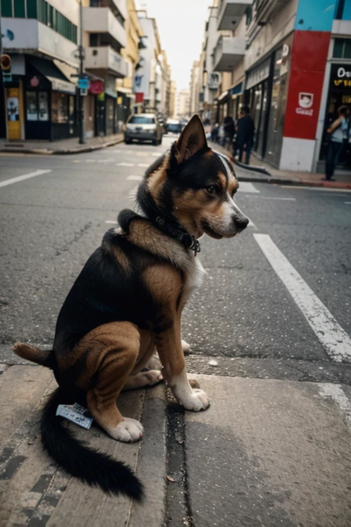 Um cachorro e um gatinho triste, desolados em uma avenida