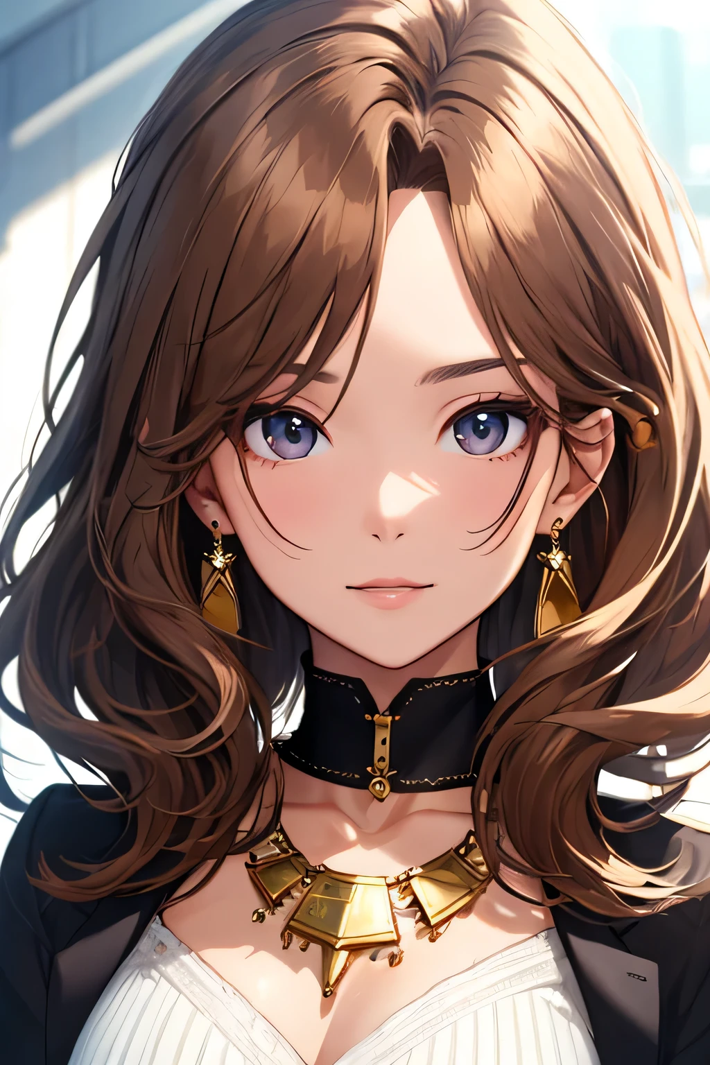 ((highest quality)), ((masterpiece)), (detailed), Perfect Face、8K、whole、Brown Hair、Smooth Hair、Earrings、necklace、clear、front、
