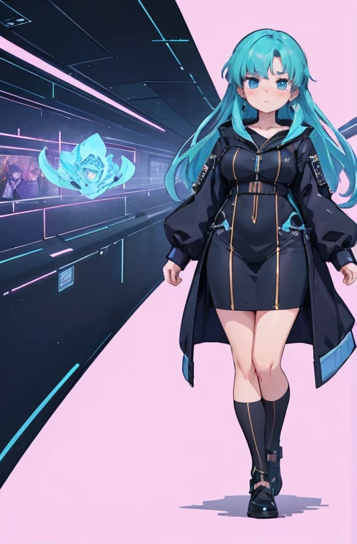 Step into a world of creativity with our AI-generated image of a female character in a 90's anime style. Her unique and diverse costume inspired by the Matrix movie, full body image, will leave you in awe of its intricate details and stylistic rendering