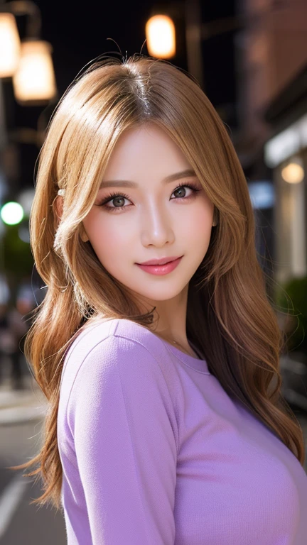(Cowboy Shot、highest quality、8k、Award-winning works、Ultra-high resolution)、One beautiful woman、(The perfect and most natural red long sleeve casual sweatshirt:1.1)、(blonde:1.1)、Bright color contacts、Perfect Makeup、(Very heavy makeup:1.2)、(Deep pink around the eyes:1.1)、Beautiful bright eyeshadow、Heavy makeup around the eyes、(Huge breasts:1.2)、Wavy Hair、(Romantic affection:1.1)、The best smile when you see me、(Most of them emphasize the body line.:1.1)、(Strongly blurred vibrant Harajuku city background:1.1)、(Strongly blurred background:1.1)、Accurate anatomy、Ultra HD Hair、Ultra-high definition beauty face、Ultra HD Hair、Ultra-high definition sparkling eyes、輝くUltra-high resolutionの美肌、