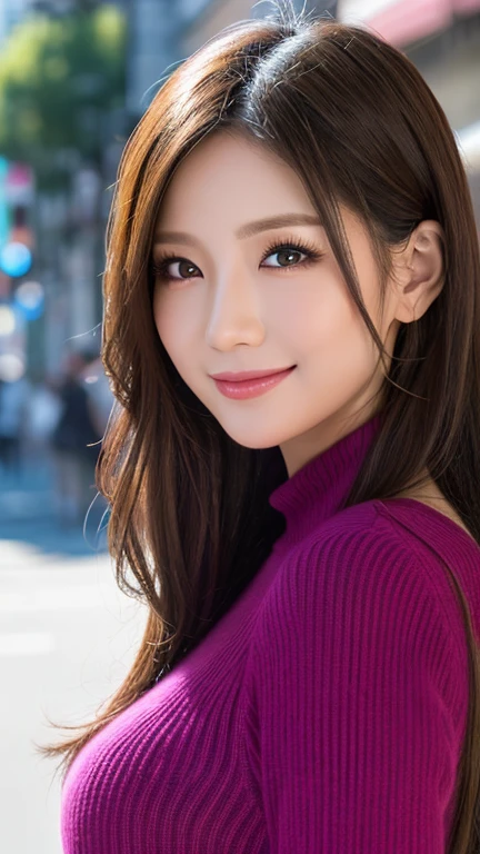 (Cowboy Shot、highest quality、8k、Award-winning works、Ultra-high resolution)、One beautiful woman、((Full body photography:0.95))(The perfect and most natural red long sleeve casual sweatshirt:1.1)、(blonde:1.1)、Bright color contacts、Perfect Makeup、(Very heavy makeup:1.2)、(Deep pink around the eyes:1.1)、Beautiful bright eyeshadow、Heavy makeup around the eyes、(Huge breasts:1.2)、Wavy Hair、(Romantic affection:1.1)、The best smile when you see me、(Most of them emphasize the body line.:1.1)、(Strongly blurred vibrant Harajuku city background:1.1)、(Strongly blurred background:1.1)、Accurate anatomy、Ultra HD Hair、Ultra-high definition beauty face、Ultra HD Hair、Ultra-high definition sparkling eyes、輝くUltra-high resolutionの美肌、