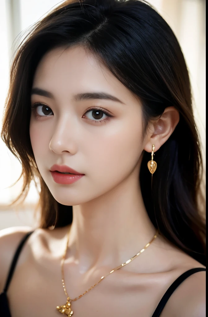 (masterpiece:1.3), (8 thousand, realistic, RAW photos, best quality: 1.4), (1 woman),(very sexy), (Beautiful makeover), (유난히 아름다운 realistic 얼굴), (Build a beautiful body) , (beautiful face), (beautiful face),  (long eyelashes),  (double eyelid), (realistic face), (black hair. parted, long hair:1.3), (아름다운 parted스타일), (realistic eyes), (really beautiful and delicate eyes), (beautiful and big breasts),(realistic skin), (beautiful skin), (absurd), (attractive), (ultra high resolution), (extremely realistic), (very detailed), (golden ratio),   (necklace),  (earring), (So beautiful and sexy)