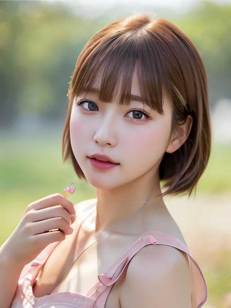 (best quality, masterpiece:1.2),ultra detailed,(photo realistic:1.4),solo,cute girl,upper body,(pink),light_particles,heart_mark,