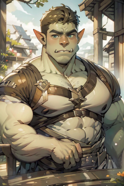 very highest quality, masterpieces, 4k, very finely detailed, detailed eyes, very detailed face (handsome, masculine, adult male, nice broad shoulders Warcraft young orc males