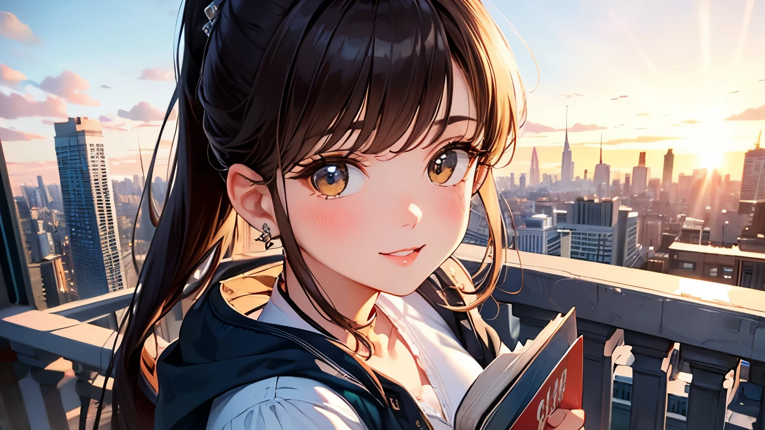 highest quality、High resolution、Detailed Background、(Beautiful face in every detail:1.4)、Anatomically correct、(Detailed facial expressions)、(Fine grain:1.2)、Teenage Beauty、(Highly detailed face:1.4)、(Huge breasts:1.2)、Light-colored hair、Bobcut、ponytail、Braided long hair、well-groomed eyebrows、Perfect body line、Big smile、(Retro cityscape and girls:1.5)、Clean atmosphere、Picturesque landscapes,Female,whole body,I have a book,
Clothes with open chests are recommended,mini skirt、
Pair it with white items for a clean look.、cute,Reading a book,Attractive legs,Female