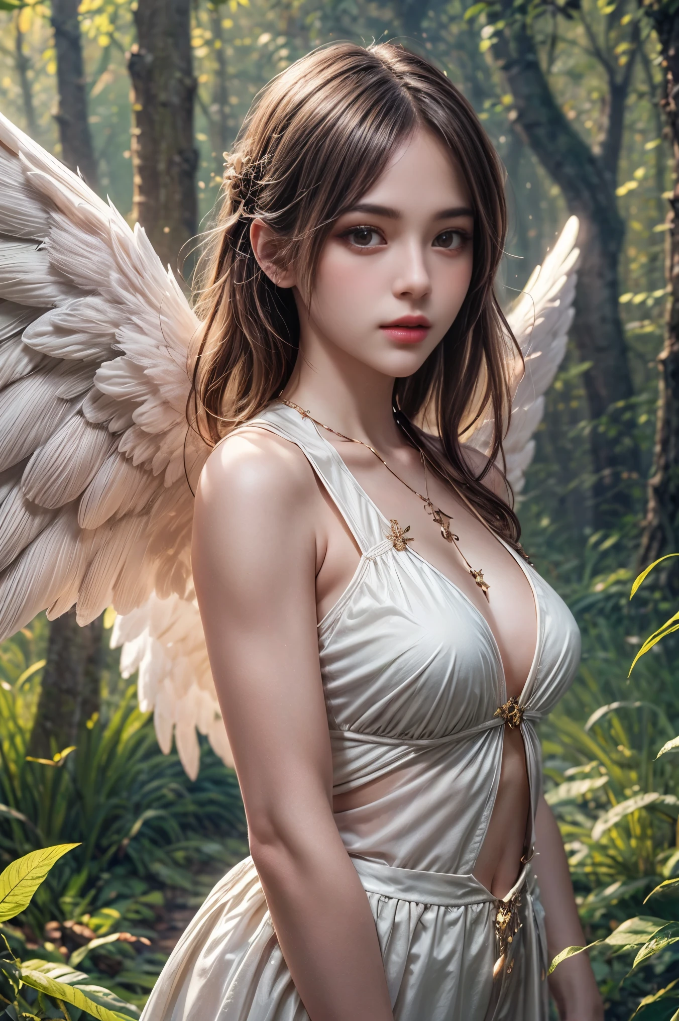 There was only a blue sky and clouds., angel wings, half white and half black, Large wings, hang, 1 female, elongated legs, lower hemisphere, curved hips, Briefs, Cross leg, open your hand., beam, hugging gesture, pretty face, Oriental face, outdoor, bestquality, Super nice shots.., masterpiece, 10, UHD, translucent, evening, seduce, fantasy, Hyper-Realistic, Firing level, (((Hot striptease, nude)))