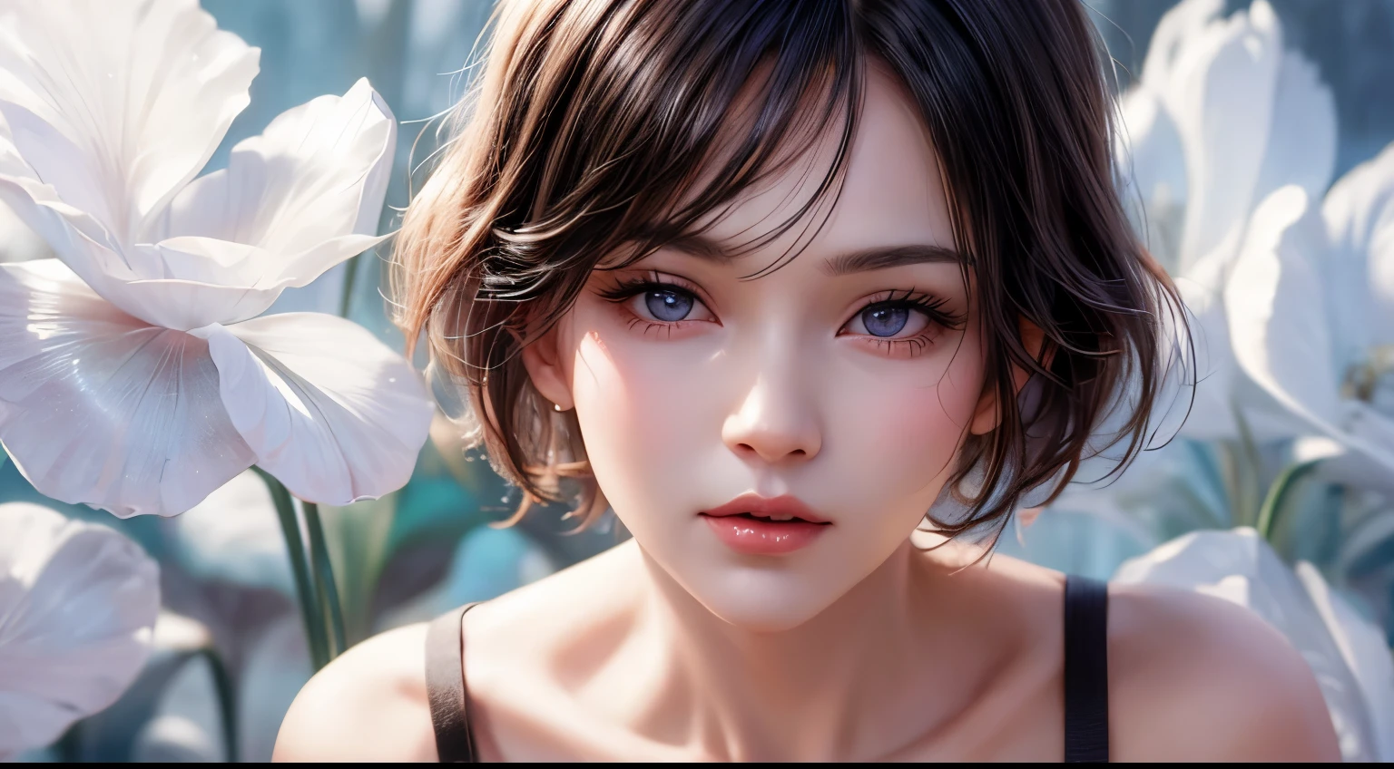 a pretty woman, dressed in white shirt, full body portrait, nice perfect face with perfect face, short hair, hyper realistic concept, 8k resolution, photography quality, posing for a photo, photo realistic,