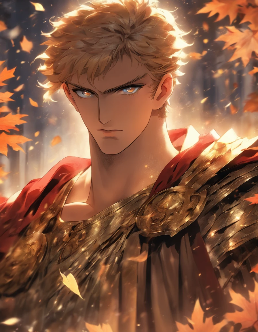 Reincarnation of the Roman emperor Constantine the Great, wearing a suit, eyes that shine brightly like the eyes of a lion, eyes sharp like an eagle, a gentle smile, a calm but cool-headed, ambitious, aura of a ruler, a first-class politician, tall, strong, Rome background, autumn, maple leaves,​masterpiece。top-quality。Super beautiful。The ultra -The high-definition。detaileds。exquisite。(masutepiece, Digital Art, Digital Illustration, 4K, 8K, Ultra-detailed, beautiful image, Sharp Image, Photorealistic, Raw photo, Perfect face, Perfect lines, Perfect eyes, Soft lighting)