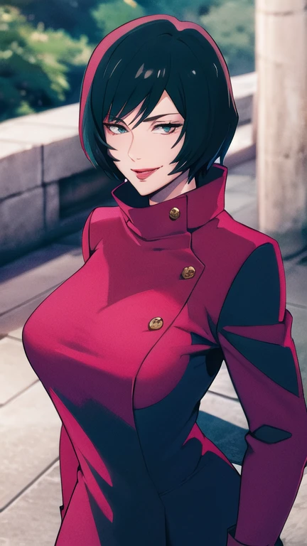 Maki Zenin, bra, evil smile, big chest, big ass, dark green hair