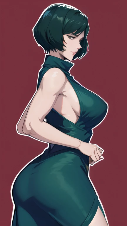 Maki Zenin, big chest, big ass, dark green hair