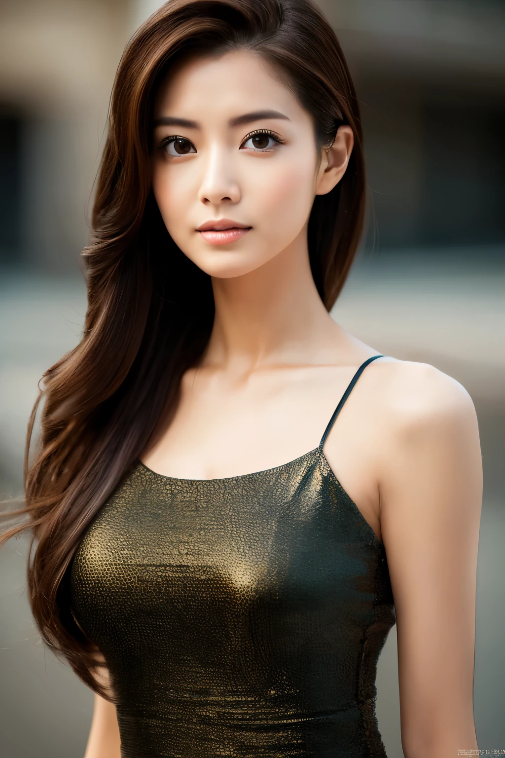 1female\(Skinny Japanese woman, age of 30, cute face, detailed face, eye color brown, detailed eyes, long straight hair, black, small breasts, very thin waist, slender legs, perfect human body structure, dynamic pose, wearing beautiful heart neck dress, looking away\), BREAK, background\(castle, seashore\), BREAK, quality\(8k, wallpaper of extremely detailed photo, masterpiece, high resolution, top-quality, top-quality real texture skin, hyper realisitic, increase the resolution, RAW photos, best qualtiy, highly detailed, cinematic lighting, ray trace, golden ratio\), Portrait, face close-up