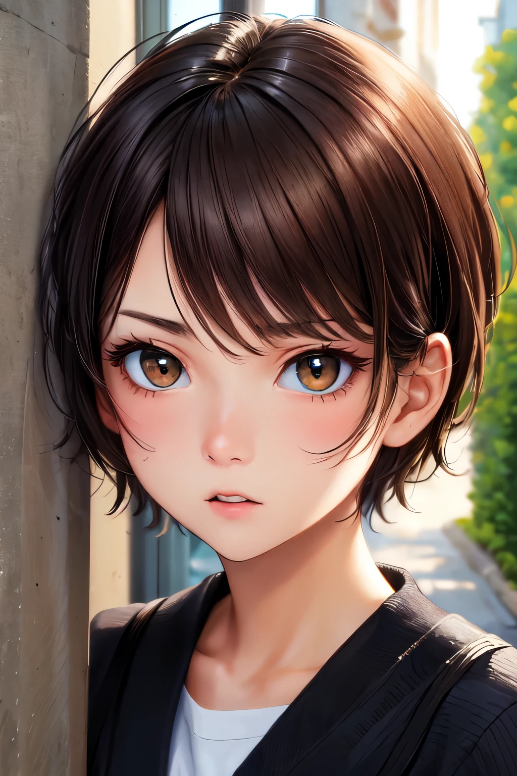 ((best quality)), ((masterpiece)), (detailed), perfect face, scared girl, short hair, bright blue eyes,