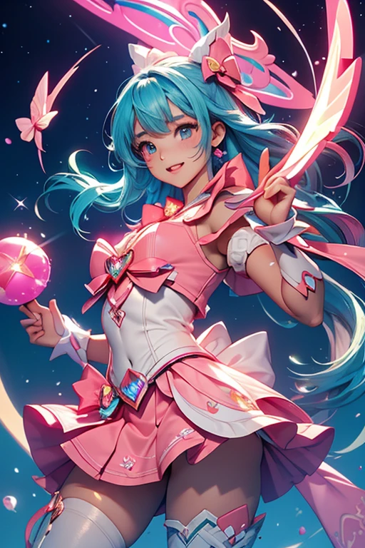 highest quality、masterpiece、High sensitivity、High resolution、Magical girl、Fluorescent Pink、mini skirt、Thin thighs、