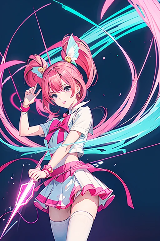 highest quality、masterpiece、High sensitivity、High resolution、Magical girl、Fluorescent Pink、mini skirt、Thin thighs