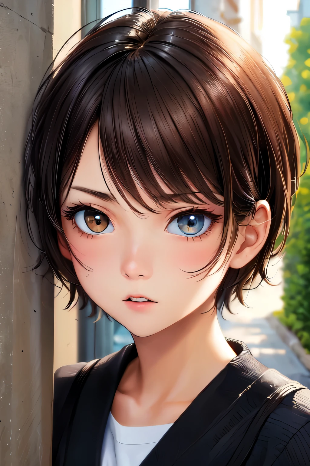 ((best quality)), ((masterpiece)), (detailed), perfect face, scared girl, short hair, bright blue eyes,