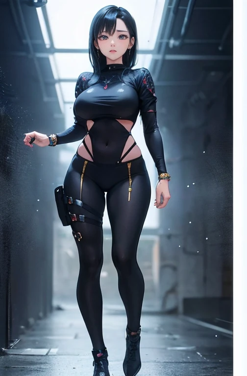 Step into a world of creativity with our AI-generated image of a female character in a 90's anime style. Her unique and diverse costume inspired by the Matrix movie, full body image, will leave you in awe of its intricate details and stylistic rendering