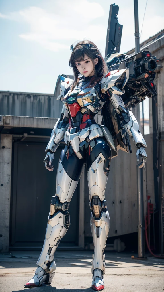 Textured skin, Super Detail, Attention to detail, high quality, 最high quality, High resolution, 1080p, hard disk, beautiful,(Gundam),Beautiful cyborg woman,Mecha Cyborg Girl,battle mode,Girl with a mechanical body,She wears a futuristic Gundam mecha,Full Body Shot