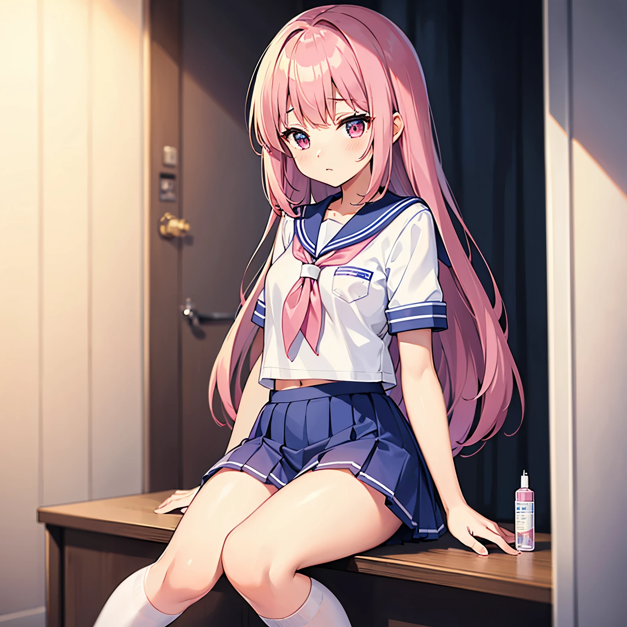 A pink-haired high school girl in a sailor uniform receives a vaccination、A man grabs your arm、Take the syringe and stick it into your upper arm.。.