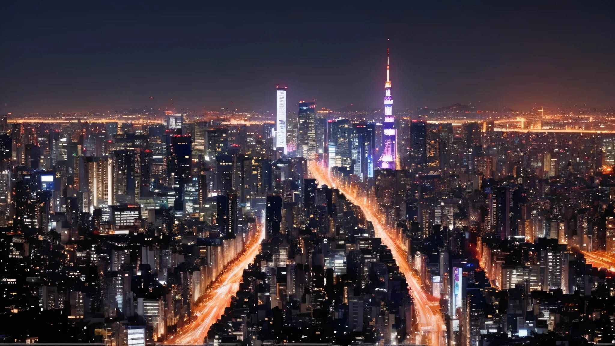 Alafed view of the city at night with very tall buildings, Japan at Nightの街, Tokyo at Night, Tokyo in the background, in Tokyo at Night, Japan at Night, Tokyo Background, Tokyo, On a rooftop at night in the future Tokyo, Tokyo is futuristic and clean, like that, neo Tokyo Background, Bustling streets, Tokyo in the background
