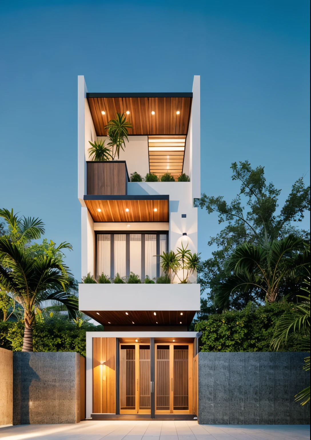 PLATFORM KTHOUSE, 1 modern BUILDING, 1 large yard, Main material is green wall: 1.2, 1 road running in front of the house, (RAW photo, real, best quality, masterpiece: 1.2), minimalist modern look , 1 facade of house, dynamic lighting:1.2, (hyper-realistic, photo-realistic:1.2), high quality, (afternoon lighting:1.2), perfect lighting, daily, no people, lighting at 7am, in-door lighting:1.2, wood material removal