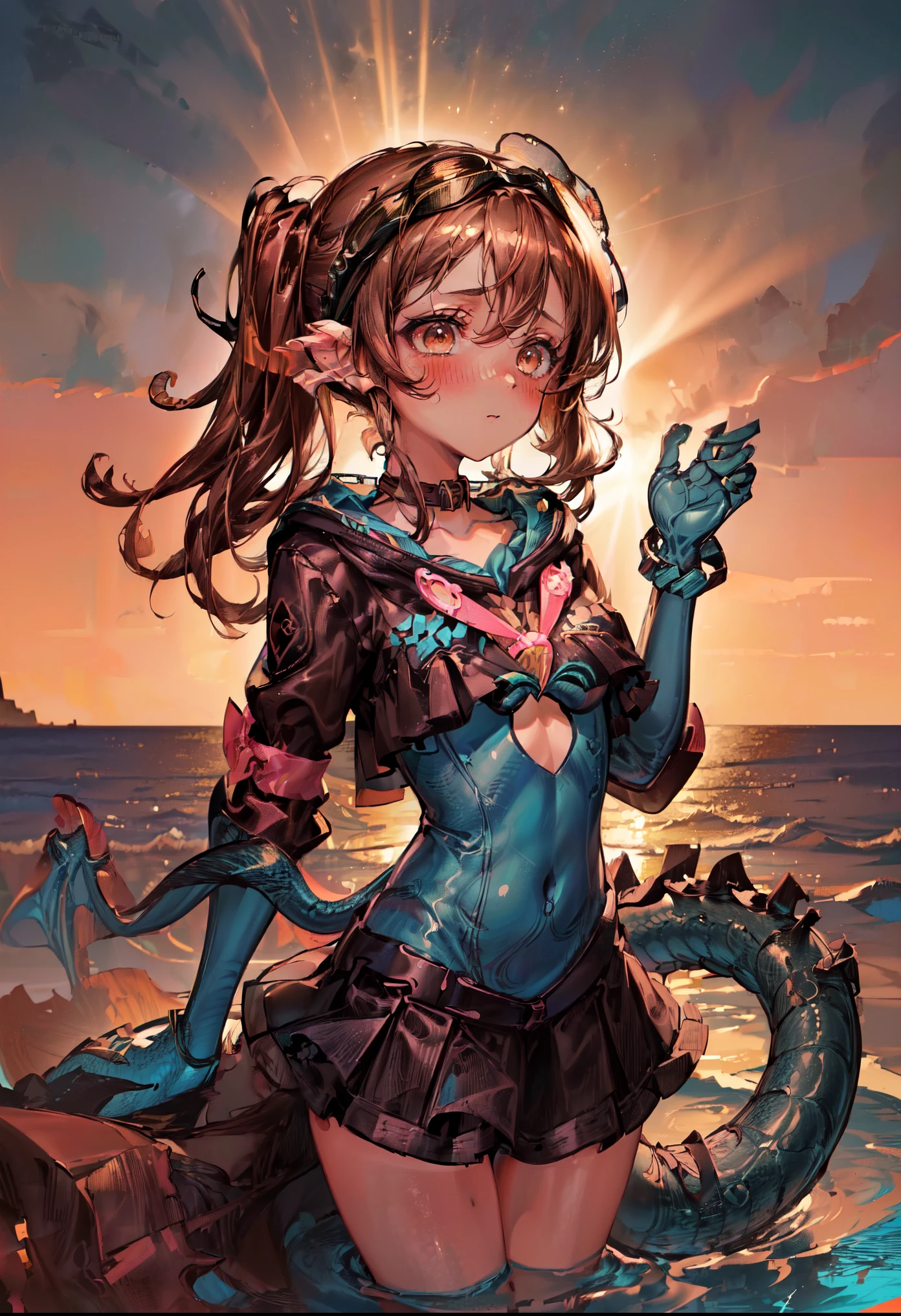 (silhouette of huge sea serpent:1.5),
(silhouette of huge monster:1.3), (under dark sea:1.2), (absurdres absolutely resolution:1.2),
(perfect magnificent sea world:1.2),
(dark fantasy:1.2), (dark fantasy style, dark fantasy atmosphere:1.2), (masterpiece:1.0), 8K, 32K, (depth of sense:1.2), (radial composition:1.2), (dynamic angle:1.2), (dynamic posing:1.1),
(art drawing:1.1), (cinematic lighting:1.1), (open sea:1.5), (SF:1.4),
BREAK
(absurdres absolutely resolution:1.2),
(street gyaru girl:1.2), (detailed submarine:1.2), (sea world costume, goggles:1.3), (mini skirt:1.1), ((brown:1.1) hair:1.2), (brown color short twintail hair:1.3), (blush, perfect, seductive, detailed afraid face:1.3), (delicate face feature:1.1), (detailed perfect brown eyes:1.3), (largely bent mouth :1.2)