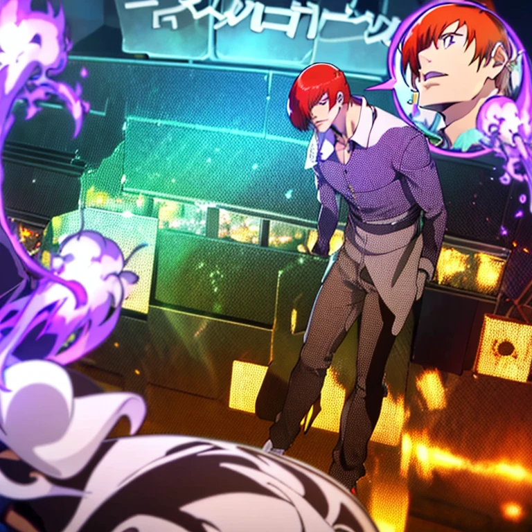 One boy,Hair on one eye,Redhead,short hair,Purple Flame,Fantasy World,isekai,Tokyo Dome,