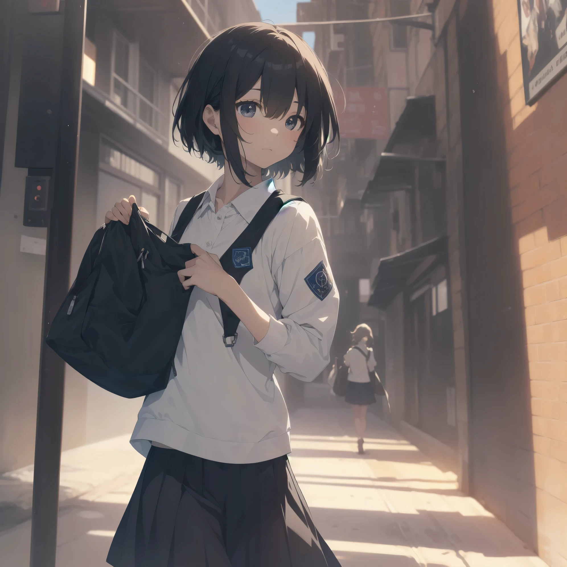 ultra-absurdres-Top quality by artist God, ultra-detailed, high resolution, anime moe artstyle, best anime 8k konachan wallpaper, pixiv contest winner, pool:2810, perfect anatomy,break, 1girl, (Please draw a girl walking sleepily to school alone. )break,(Solo,little female, 13-year-old:1.3),Full limbs, complete fingers,a junior high school student, (very short hair), short cut, flat chest, , small butt, small black eyes, beautiful detailed eyes, well-proportioned iris and pupils, expressive eyes, highres detailed hair, soft expression, salor school_uniform, sailor collar, serahuku, bow, pleated skirt,(Detailed Lighting), (Detailed background), in the School commute route. break,super detailed skin, Best cinematic lighting powered by famous artist, 8k,beauty illustration,photoshop_(medium),very aesthetic,break,((artist:yukie_(kusaka_shi) )), artist:clamp ,artist:carnelian ,artist:kantoku ,

