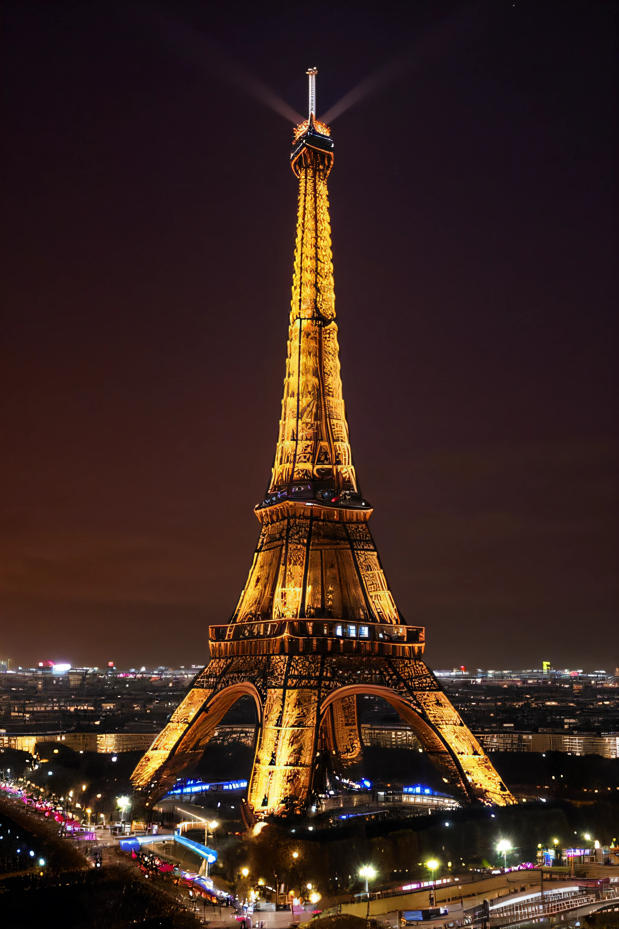 ((Chef-d'artwork)) Paysage ultra réaliste de la Tour Eiffel la nuit en hiver, ((gros plan sur un (rose rouge))) with the Tour Eiffel in Arrière-Plan, (hiver), (Son nom)