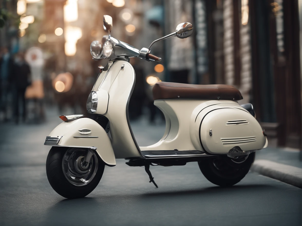 Futuristic Scooter,No background,Clear parts,Round Eye Light,G4 Goals , Spoke tires,beautiful retro art, Digital illustration style, Great art style, stylized digital illustration, Detailed digital illustration, Cartoon digital painting art, Retro art style art, Detailed Vector Art, Retro illustration
