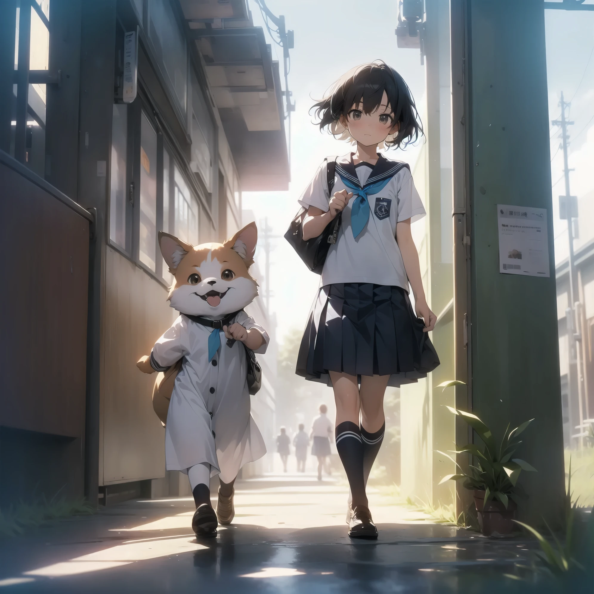 ultra-absurdres-Top quality by artist God, ultra-detailed, high resolution, anime moe artstyle, best anime 8k konachan wallpaper, pixiv contest winner, pool:2810, perfect anatomy,break, 1girl, (Please draw a girl walking sleepily to school alone. )break,(Solo,little female, 13-year-old:1.3),Full limbs, complete fingers,a junior high school student, (very short hair), short cut, flat chest, , small butt, small black eyes, beautiful detailed eyes, well-proportioned iris and pupils, expressive eyes, highres detailed hair, soft expression, salor school_uniform, sailor collar, serahuku, bow, pleated skirt,(Detailed Lighting), (Detailed background), in the School commute route. break,super detailed skin, Best cinematic lighting powered by famous artist, 8k,beauty illustration,photoshop_(medium),very aesthetic,break,((artist:yukie_(kusaka_shi) )), artist:clamp ,artist:carnelian ,artist:kantoku ,