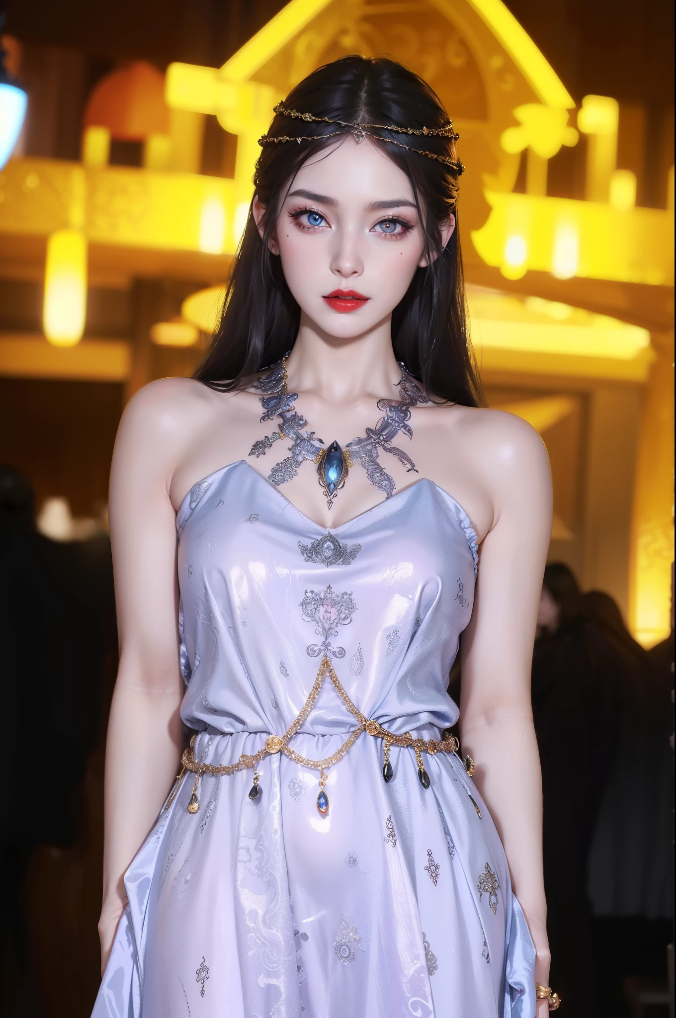 Game Art,Best image quality,Maximum resolution,8k,(A half-length photo),(portrait),(Head close-up),(Rule of Thirds),Unreal Engine 5 rendering works,20 year old girl,((Queen)),The eyes are very detailed,(Large Breasts),Elegant and noble,Light,Light线追踪,Game CG,((3D Unreal Engine)),OC rendering reflection mode,4K,Ultra-clear,Sensual,Translucent lace,Fair and plump figure,Pretty Face,Light泽凝胶涂层,身着华贵礼服的Queen,Crystal Gem Crown,Necklace jewelry,blue eyes,The tattoo is very three-dimensional,Gorgeous and intricate tattoo designs,Ultra-clear portrait,Sexy body,Temple Princess,Sapphire eyes,Gorgeous clothes,Exquisite tattoo designs,