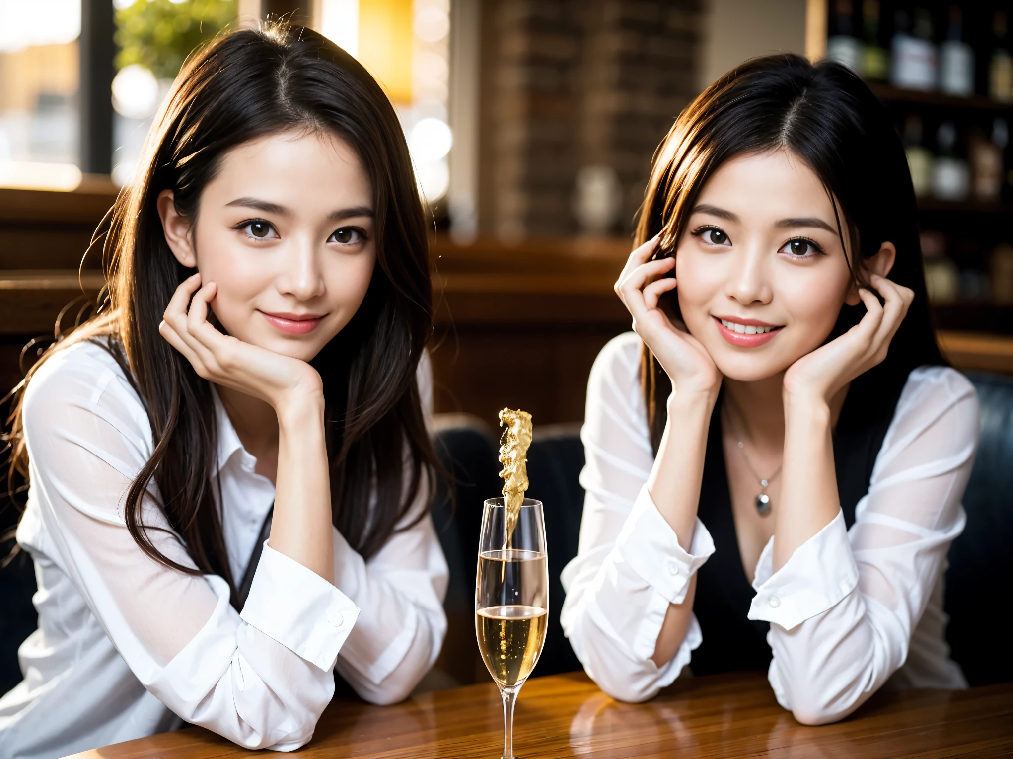 ((highest quality、8k、masterpiece:1.3))、1 male、1 female、石原さとみ似美女Couple、Spouse、Couple、The body is slim、((Bob Hale、Straight hair:1.2)), (Realistic, Intricate details:1.2), テーブルの上のwine glass、Shine light on your face、 Amazing view of the sunset sky and clouds、Amazing mountain views、A bright smile、The wonderfulness of smile、Bright image、The beauty of wine, Beautiful Face, blue eyes, The light shines on your face, Blushing, short hair,Bright Face、 (Age 37), 41 years old, red wine 、Appetizers、Italian food、Wine bottle、Champagne、sparkling wine、Two beauties、Brown Hair、Shortcuts、Long sleeve shirt、dress、Pretty Woman 1, (slimな顔), (The body is slim), (Brown Hair), (Shortcuts), cheeks turn a little red,Attractive beauty、restaurant, In a prominent place (From the waist up) Nova Frog Style, actress, model, Upper Body, White wine, slim, wine glass, 中央に置かれたwine glass, smile, (smile: 1.15), Beautiful fine grain, Depth f/2,saturation, High Contrast, Strong light and shadow,Moist Body:1.5、3D texture、Delicate eyes、Brown Hair、The hair is very shiny、