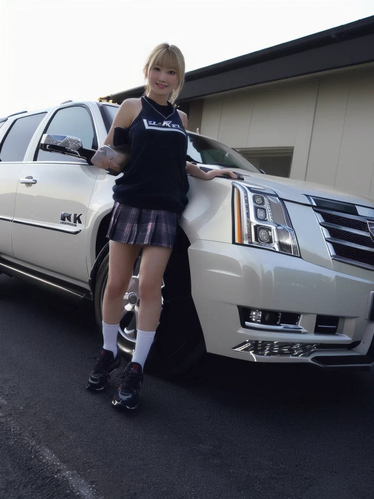 ( (8k:1.27), highest quality, masterpiece, Ultra-high resolution:1.2) Cute Japanese Women Photos (beautiful:1.1)18-year-old female,Cadillac Escalade,2007y Escalade,sneakers,Long socks,Big Breasts,Blonde,Gal,mini skirt,bikini,Swimwear,Cute face