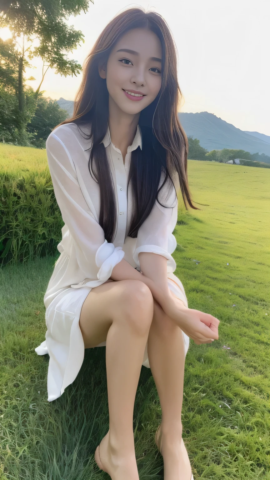seed:2020674263.((Full body angle:1.1)).((highest quality, 8K, masterpiece:1.3)), ((from below:1.1)).concentrated:1.2, Perfect body beauty:1.4, Hips:1.2, ((Delicate Hair)), (Colorful button-through crop shirt :1.1) , ((highest quality、8K、masterpiece:1.3))、1 Girl、A sloppy smile、Esbian all over、Slim face、Big Boobs、Beautiful woman、(Dark Brown Hair)、Long Hair、1.1、Flickering Valley、Detailed eyes、double eyelid、Blurred Background、超Slim face、Smile、Looking down、stroll、