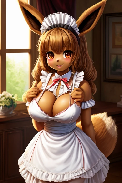 ((best quality)), ((masterpiece)), (detailed), perfect face, Eevee, full breast, standing, very fluffy, maid,