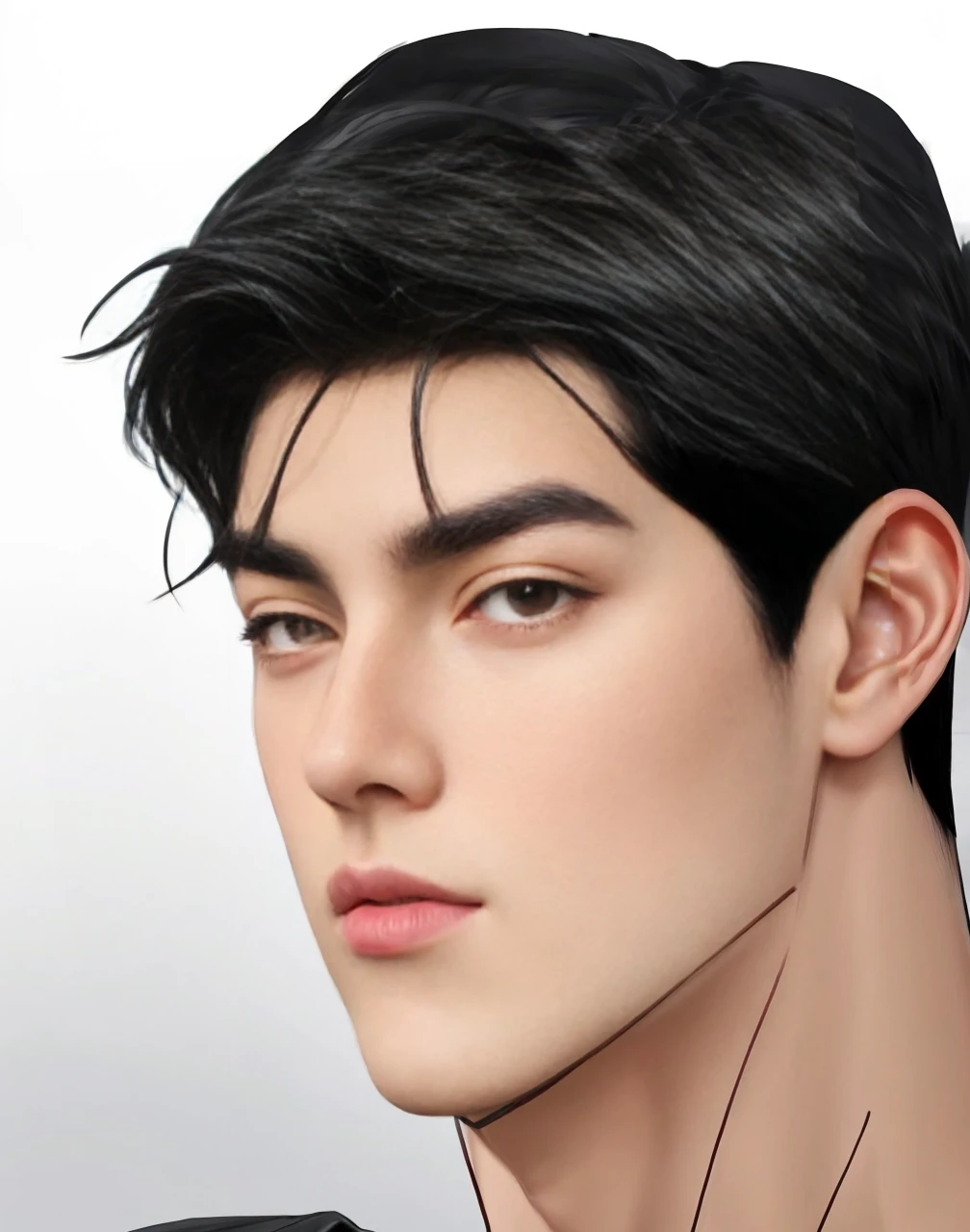 masterpiece, 1boy, young, handsome, black hair, undercut hair, perfect face, detailed eyes and face,black eyes, blazer, clean shaved, muscular, capturing a rural atmosphere, dynamic lighting, unreal engine 5
