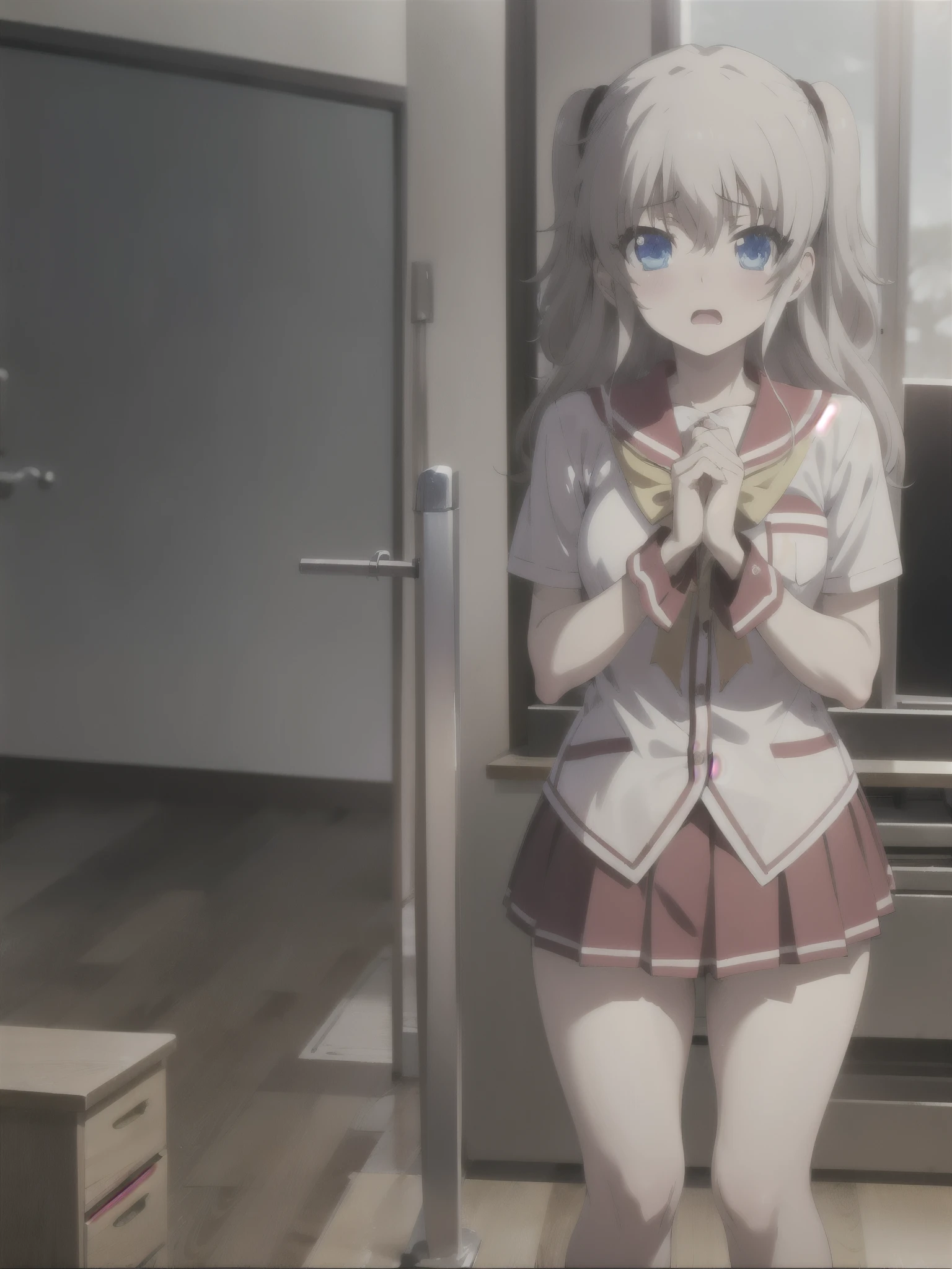 NSFW,nao tomori,(Perfect hands),(Perfect Anatomy),(masterpiece),(highest quality),Embarrassed,blush,classroom