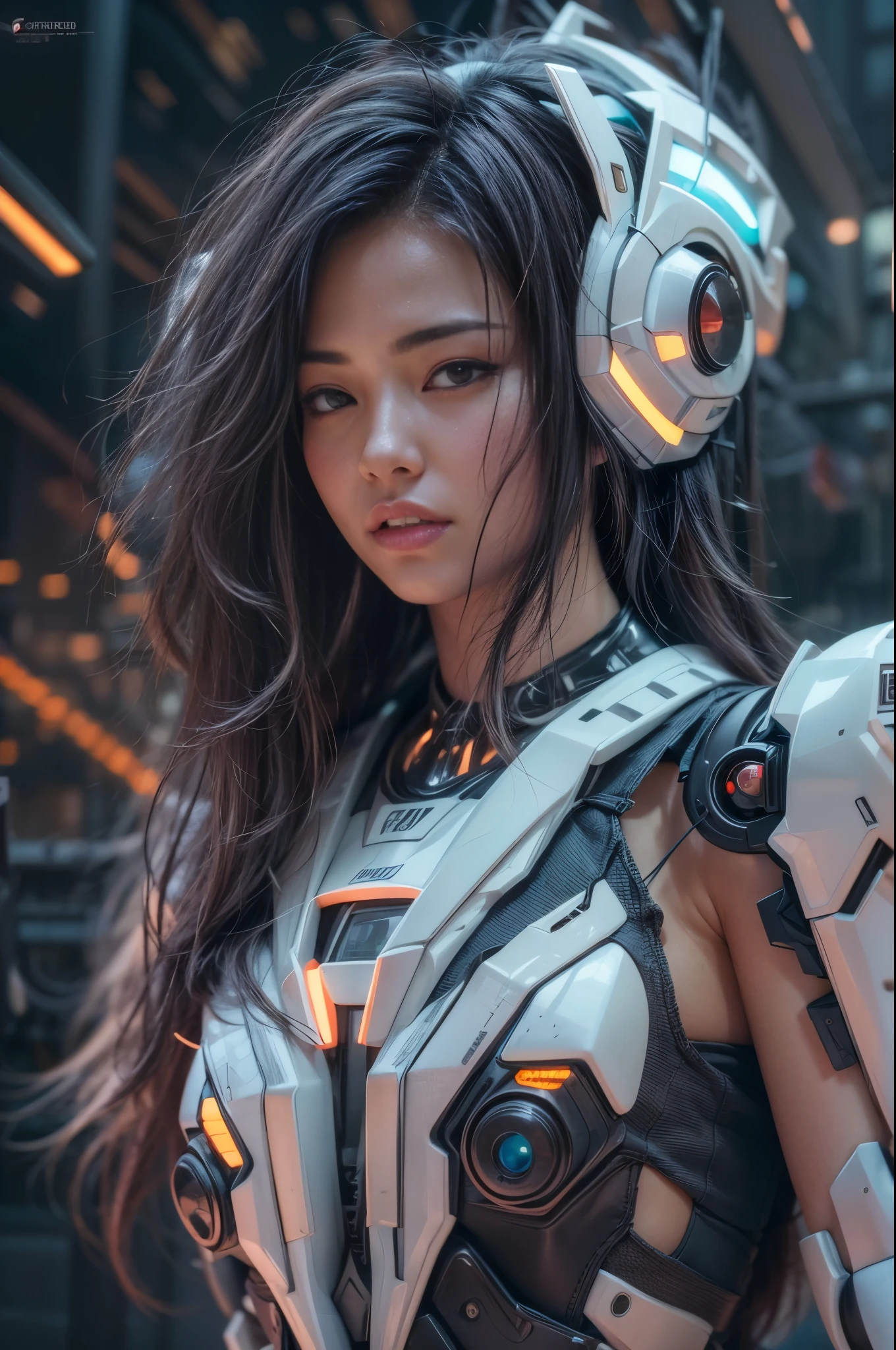 (masterpiece, best quality:1.2), (8k uhd, 16k, 32k, ultra high res), (photorealistic:1.37), ((ultimately intricate all details, ultimately realistic all textures)), girl in a futuristic city, cyberpunk girl mech, girl in mecha cyber armor, mecha aesthetic, modern mecha, robot, japanese girl, mecha, female mecha, mecha asthetic, robotic mixed with organic,, realistic style 4 k, digital cyberpunk