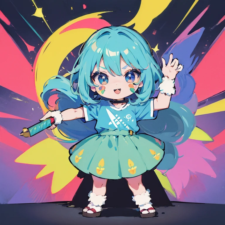 ((Sticker: 1.5))), ((Chibi character)), (white background), fluffy, girl, hoplite, hoplite costume, holding weapon, hoplite pose, chibi character, full body, pastel colored hair, fairytale, fantastic, rainbow, t-shirt design, masterpiece, best quality, 16k,