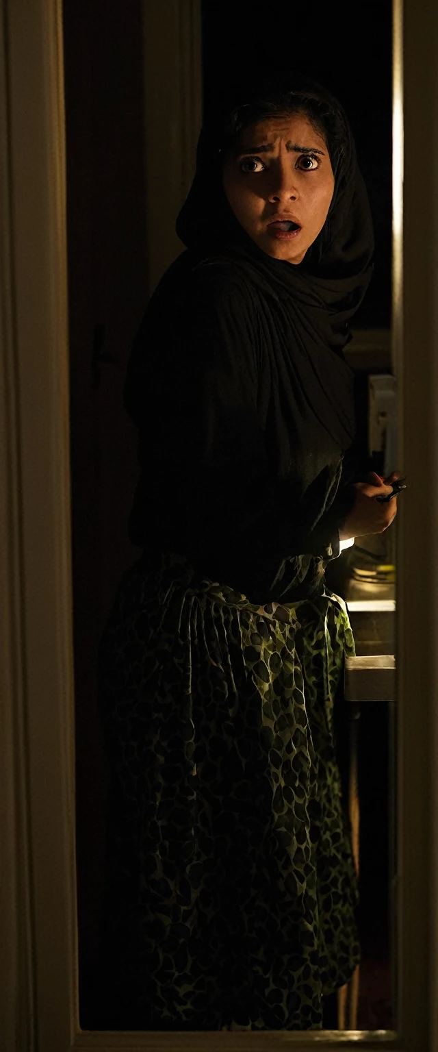 Scene 2:**

While in the kitchen preparing a light dinner for herself, the power suddenly goes out. Laila hears a noise coming from outside. She grabs a flashlight and cautiously heads toward the window. She notices a group of people wandering in a strange and scary manner in the street. She feels frightened and tries to call one of her friends but the signal is weak.