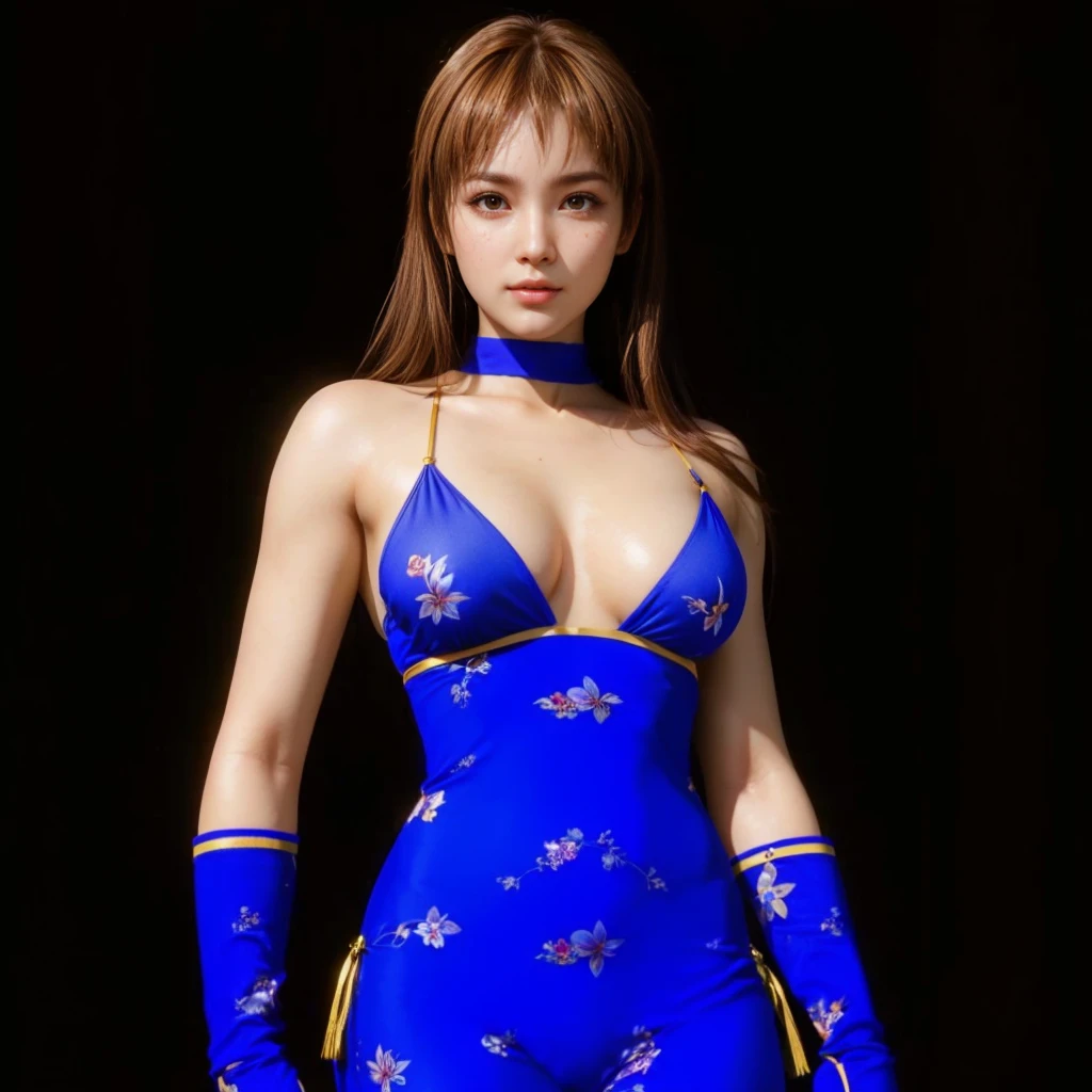 Kasumi, brown eyes, (best quality, ultra-detailed), (realistic:1.37), beautiful and detailed face, ultra-realistic texture, delicate face, delicate body, red lipstick, bright colors. High definition, 8K, well defined legs