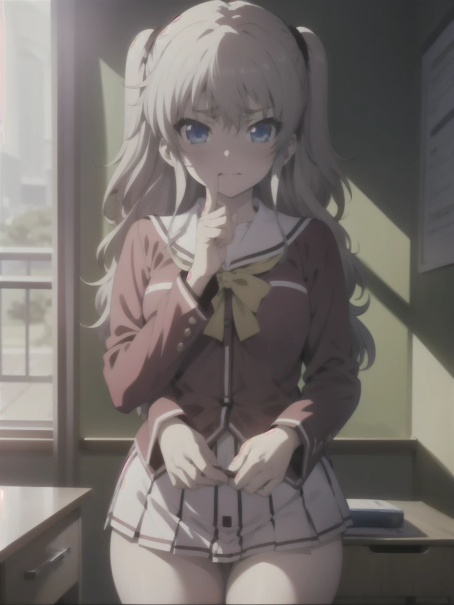 NSFW,nao tomori,(Perfect hands),(Perfect Anatomy),(masterpiece),(highest quality),Embarrassed,blush,classroom