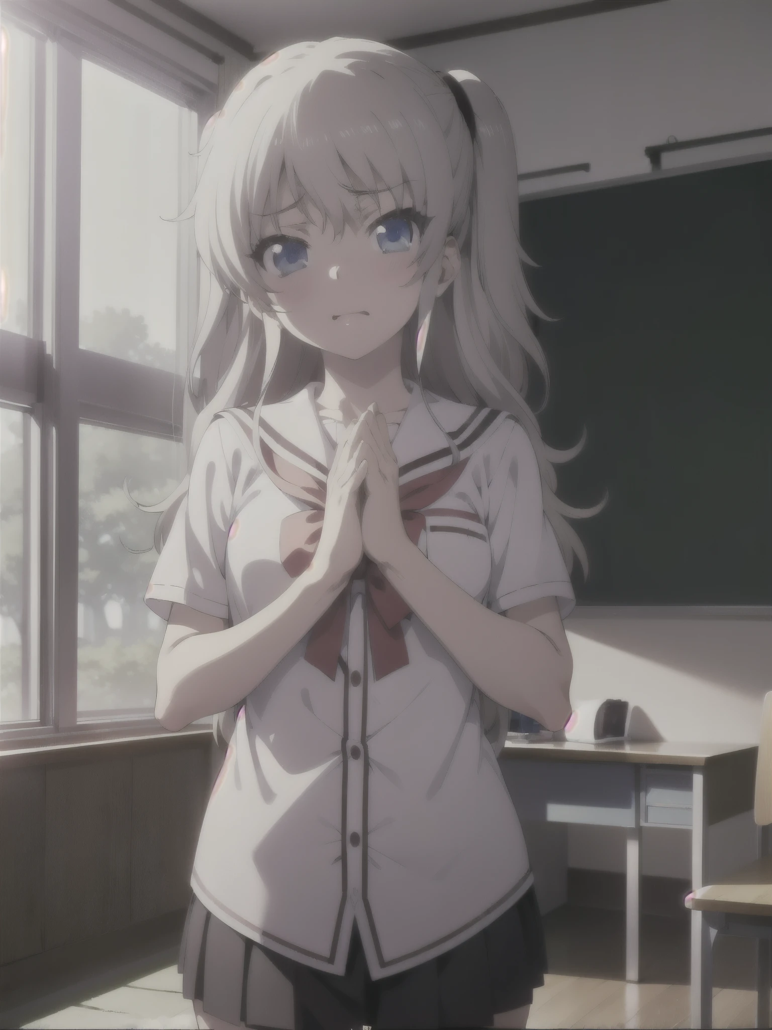 NSFW,nao tomori,(Perfect hands),(Perfect Anatomy),(masterpiece),(highest quality),Embarrassed,blush,classroom
