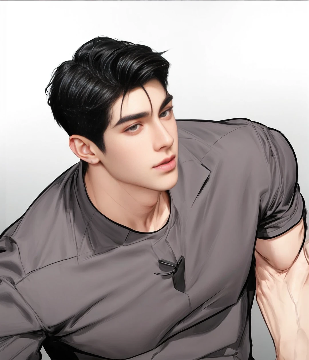masterpiece, 1boy, young, handsome, black hair, undercut hair, perfect face, detailed eyes and face,black eyes, blazer, clean shaved, muscular, capturing a rural atmosphere, dynamic lighting, unreal engine 5