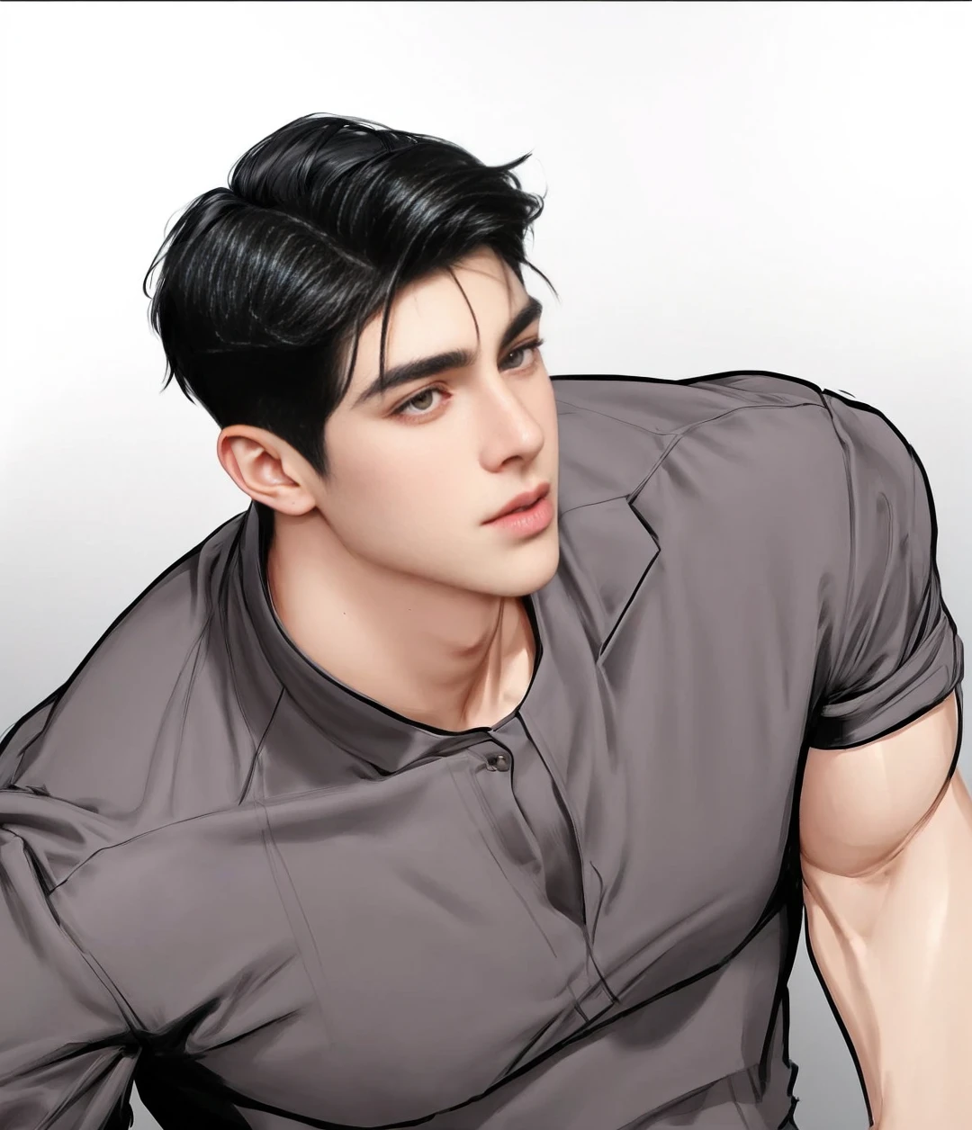 masterpiece, 1boy, young, handsome, black hair, undercut hair, perfect face, detailed eyes and face,black eyes, blazer, clean shaved, muscular, capturing a rural atmosphere, dynamic lighting, unreal engine 5